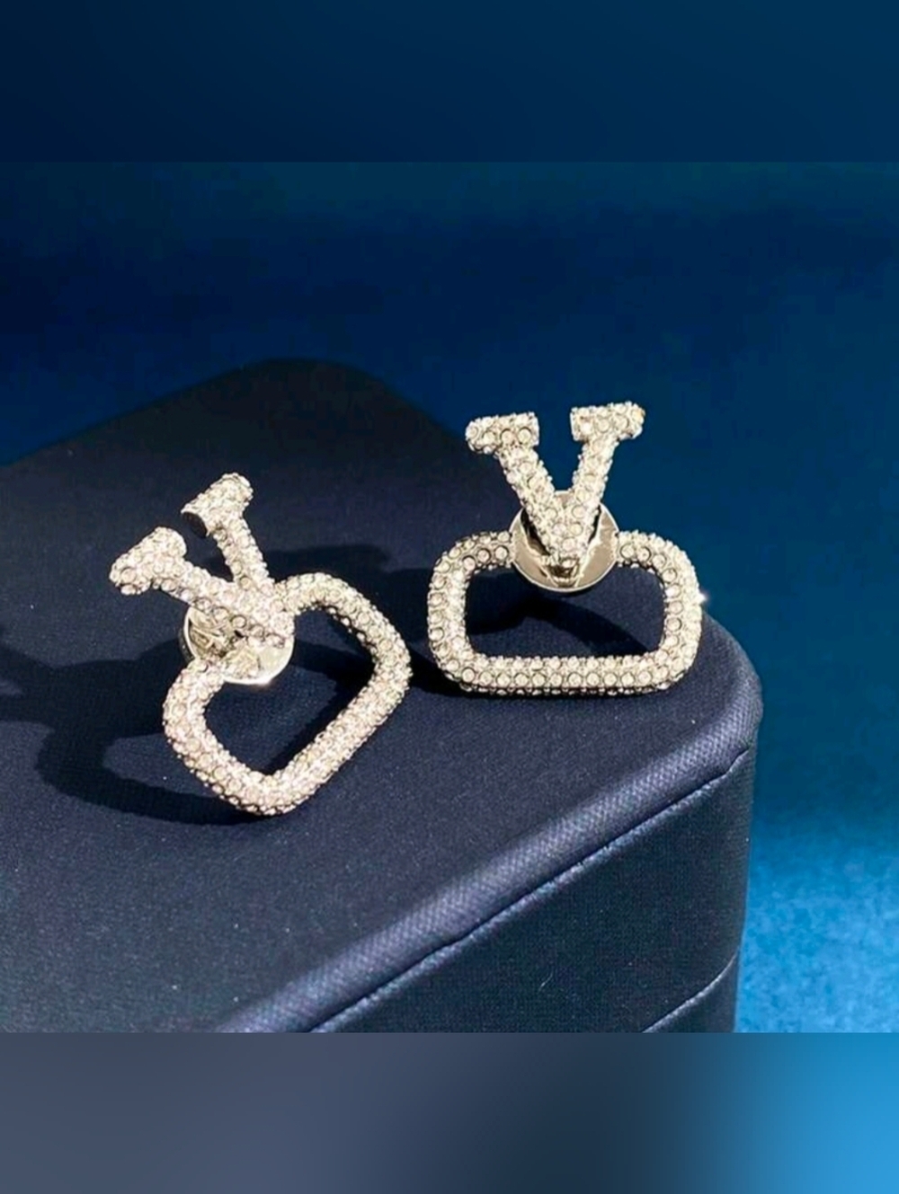 Crystal V Logo Open-Square Stud Earrings - Silver Tone